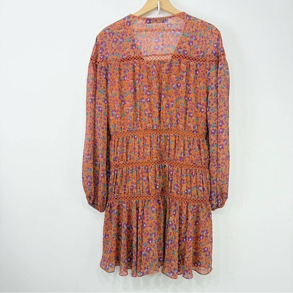 Rebecca Minkoff CADEN Dark Orange Magenta Floral Boho Chic Tiered Peasant Dress - Picture 10 of 16